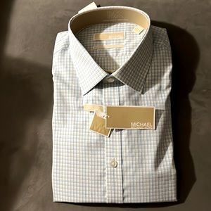 Michael Kors men’s short sleeve shirt size 17 turquoise blue plaid NWT